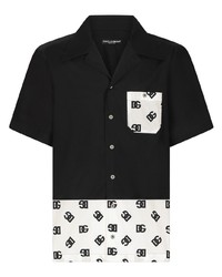 schwarzes und weißes bedrucktes Seide Kurzarmhemd von Dolce & Gabbana