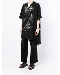 schwarzes und weißes bedrucktes Seide Kurzarmhemd von Yohji Yamamoto