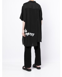 schwarzes und weißes bedrucktes Seide Kurzarmhemd von Yohji Yamamoto