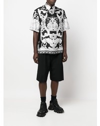 schwarzes und weißes bedrucktes Seide Kurzarmhemd von Versace