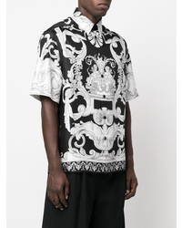 schwarzes und weißes bedrucktes Seide Kurzarmhemd von Versace