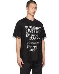schwarzes und weißes bedrucktes Spitze T-Shirt mit einem Rundhalsausschnitt von Burberry