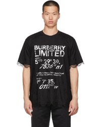 schwarzes und weißes bedrucktes Spitze T-Shirt mit einem Rundhalsausschnitt von Burberry