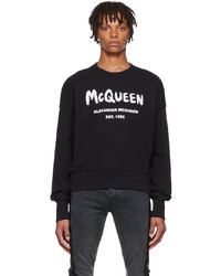 schwarzes und weißes bedrucktes Sweatshirt von Alexander McQueen