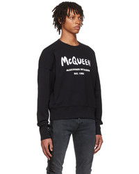 schwarzes und weißes bedrucktes Sweatshirt von Alexander McQueen