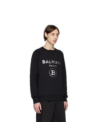 schwarzes und weißes bedrucktes Sweatshirt von Balmain