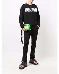 schwarzes und weißes bedrucktes Sweatshirt von Moschino