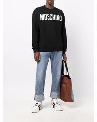 schwarzes und weißes bedrucktes Sweatshirt von Moschino