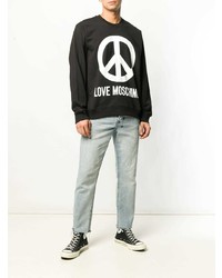 schwarzes und weißes bedrucktes Sweatshirt von Love Moschino