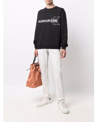 schwarzes und weißes bedrucktes Sweatshirt von Calvin Klein Jeans