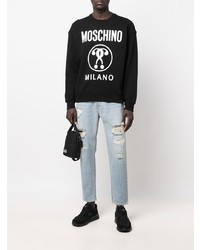 schwarzes und weißes bedrucktes Sweatshirt von Moschino