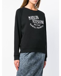 schwarzes und weißes bedrucktes Sweatshirt von MAISON KITSUNE