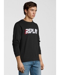 schwarzes und weißes bedrucktes Sweatshirt von Replay