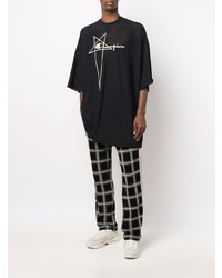 schwarzes und weißes bedrucktes T-Shirt mit einem Rundhalsausschnitt aus Netzstoff von Rick Owens X Champion