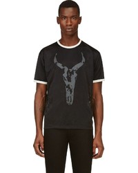 schwarzes und weißes bedrucktes T-Shirt mit einem Rundhalsausschnitt aus Netzstoff von Marc by Marc Jacobs