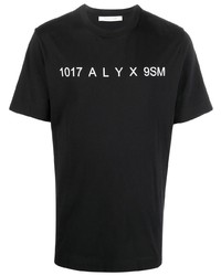 schwarzes und weißes bedrucktes T-Shirt mit einem Rundhalsausschnitt von 1017 Alyx 9Sm