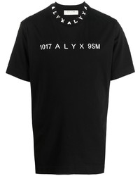 schwarzes und weißes bedrucktes T-Shirt mit einem Rundhalsausschnitt von 1017 Alyx 9Sm