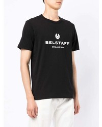 schwarzes und weißes bedrucktes T-Shirt mit einem Rundhalsausschnitt von Belstaff