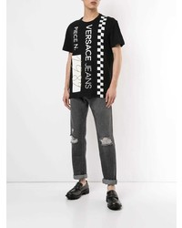 schwarzes und weißes bedrucktes T-Shirt mit einem Rundhalsausschnitt von VERSACE JEANS COUTURE