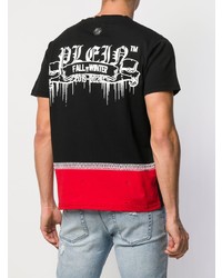 schwarzes und weißes bedrucktes T-Shirt mit einem Rundhalsausschnitt von Philipp Plein