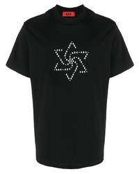 schwarzes und weißes bedrucktes T-Shirt mit einem Rundhalsausschnitt von 424