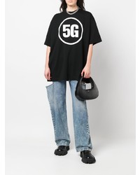 schwarzes und weißes bedrucktes T-Shirt mit einem Rundhalsausschnitt von Vetements