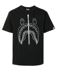 schwarzes und weißes bedrucktes T-Shirt mit einem Rundhalsausschnitt von A Bathing Ape