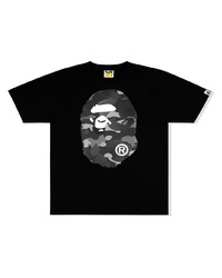 schwarzes und weißes bedrucktes T-Shirt mit einem Rundhalsausschnitt von A Bathing Ape