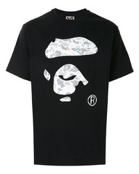 schwarzes und weißes bedrucktes T-Shirt mit einem Rundhalsausschnitt von A Bathing Ape