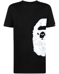 schwarzes und weißes bedrucktes T-Shirt mit einem Rundhalsausschnitt von A Bathing Ape