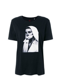 schwarzes und weißes bedrucktes T-Shirt mit einem Rundhalsausschnitt von A.F.Vandevorst