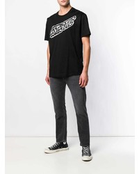 schwarzes und weißes bedrucktes T-Shirt mit einem Rundhalsausschnitt von Diesel