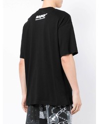 schwarzes und weißes bedrucktes T-Shirt mit einem Rundhalsausschnitt von AAPE BY A BATHING APE