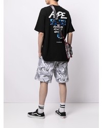 schwarzes und weißes bedrucktes T-Shirt mit einem Rundhalsausschnitt von AAPE BY A BATHING APE