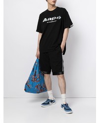 schwarzes und weißes bedrucktes T-Shirt mit einem Rundhalsausschnitt von AAPE BY A BATHING APE