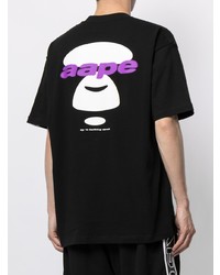 schwarzes und weißes bedrucktes T-Shirt mit einem Rundhalsausschnitt von AAPE BY A BATHING APE