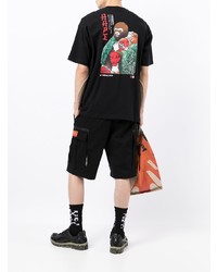 schwarzes und weißes bedrucktes T-Shirt mit einem Rundhalsausschnitt von AAPE BY A BATHING APE