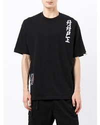 schwarzes und weißes bedrucktes T-Shirt mit einem Rundhalsausschnitt von AAPE BY A BATHING APE