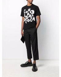 schwarzes und weißes bedrucktes T-Shirt mit einem Rundhalsausschnitt von Black Comme Des Garçons