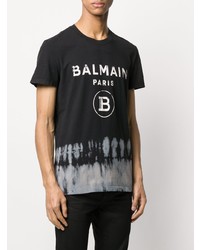 schwarzes und weißes bedrucktes T-Shirt mit einem Rundhalsausschnitt von Balmain