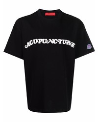schwarzes und weißes bedrucktes T-Shirt mit einem Rundhalsausschnitt von ACUPUNCTURE 1993