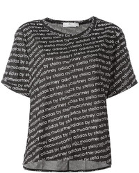 schwarzes und weißes bedrucktes T-Shirt mit einem Rundhalsausschnitt von adidas by Stella McCartney