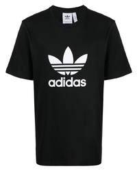 schwarzes und weißes bedrucktes T-Shirt mit einem Rundhalsausschnitt von adidas