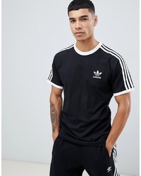 schwarzes und weißes bedrucktes T-Shirt mit einem Rundhalsausschnitt von adidas Originals