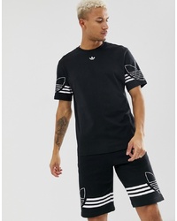 schwarzes und weißes bedrucktes T-Shirt mit einem Rundhalsausschnitt von adidas Originals