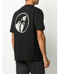 schwarzes und weißes bedrucktes T-Shirt mit einem Rundhalsausschnitt von Palm Angels