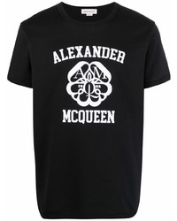schwarzes und weißes bedrucktes T-Shirt mit einem Rundhalsausschnitt von Alexander McQueen