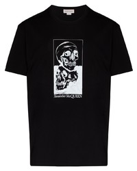 schwarzes und weißes bedrucktes T-Shirt mit einem Rundhalsausschnitt von Alexander McQueen