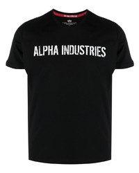 schwarzes und weißes bedrucktes T-Shirt mit einem Rundhalsausschnitt von Alpha Industries
