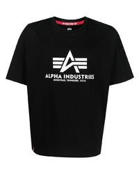 schwarzes und weißes bedrucktes T-Shirt mit einem Rundhalsausschnitt von Alpha Industries